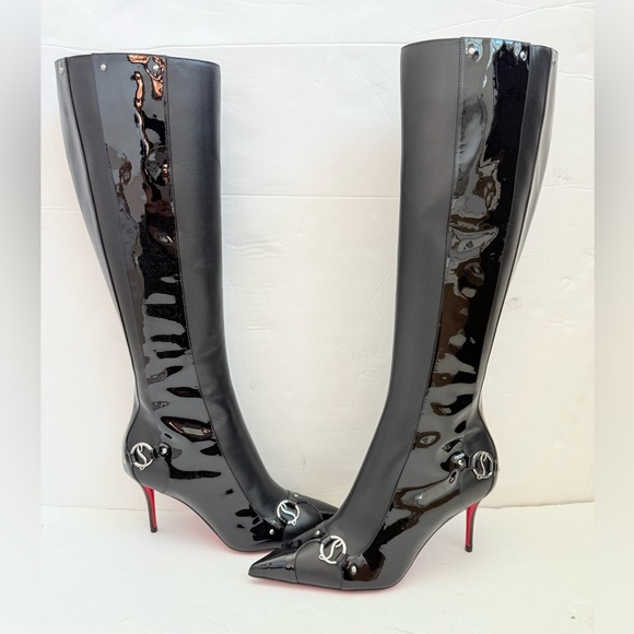 Christian Louboutin Black Leather CL IN 90s BOTTA 80 Knee High heel boots EU37.5 - Picture 4 of 13